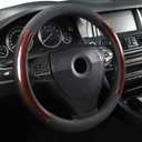 Microfiber Leather 15" Universal Fit Car Steering Wheel Cover, Elastic Breathable and Odorless, Black with Red Accent 