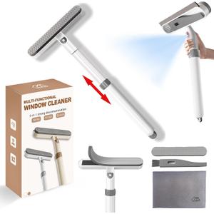 5-in-1 Extendable Window Squeegee with Spray, All-Purpose Window Cleaner Tool with Sprayer, Sponges, Silicon Blade & Gap Brush for Indoor/Outdoor Glass, Shower Door, Car Windshield, Mirror