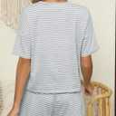 HDQHDQ Women's Striped Pajama Set Summer Short Sleeve Top and Shorts 2 Piece Lounge Sets Side Slit Cute Pjs