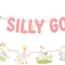 One Silly Goose Banner Garland Pink Green Goose Theme 1st Birthday Decorations for Girl Floral Goose Cute Geese First Birthday Decors Fun Farm Animal Flowers Lawn Baby Shower Party Supplies