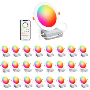 Recessed Lighting 6 Inch RGBCW Color Changing Smart Recessed Ceiling Lights 16W 1350LM LED Downlights Dimmable by Alexa & APP, 2700K-6500K,16 Million Colors - DIY Scenes - Timer - 23 Modes (24 Pack)