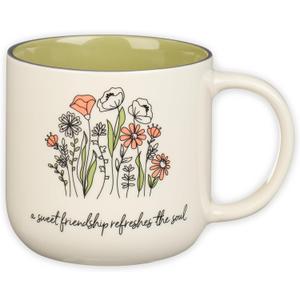 Christian Art Gifts Sage Green Floral Ceramic Coffee Mug  15 oz. Microwave and Dishwasher-safe Inspirational Scripture Coffee and Tea Mug for Friends with Bible Verse: Sweet Friendship Proverbs 27:9