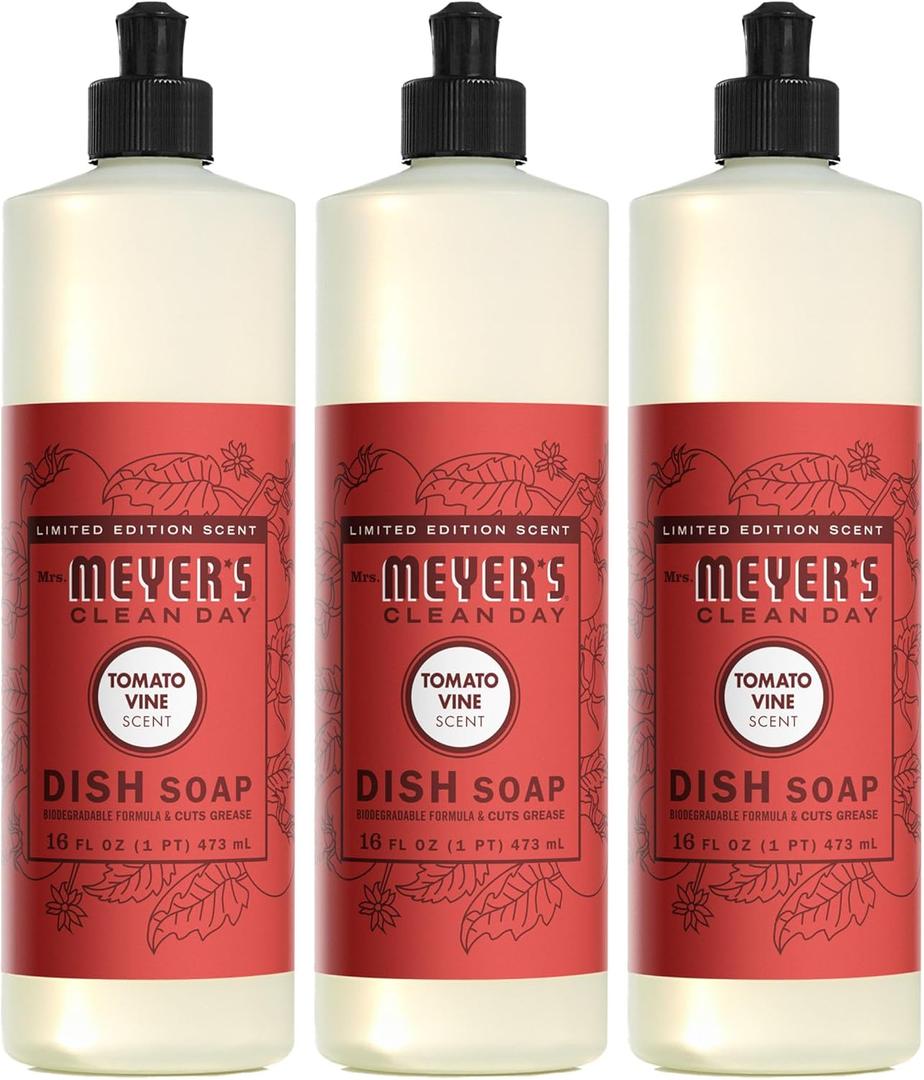 Mrs. MEYER'S CLEAN DAY Liquid Dish Soap, Tomato Vine Scent, 16 Ounce Bottle (Pack of 3)