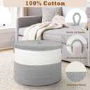21" x 18" Extra Large storage baskets,Decorative blanket basket with lid for Living room,rope baskets with lid,wicker hamper for bedroom,Big,Round,White & Grey 115L