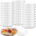 30 PCS Plastic Appetizer Trays with Lids, Disposable Serving Tray with 6 Compartment, 12.3 Inch Clear Round Food Container Platter, Heavy Duty Serving Trays for Salad Veggie Fruit Snack