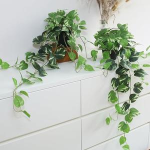 Fake Pothos Hanging Plants - 33" Artificial Silk Ivy Vines with Pots, Realistic Faux Greenery for Indoor Home Decor, Low Maintenance Hanging Plant Decoration (Golden Green)