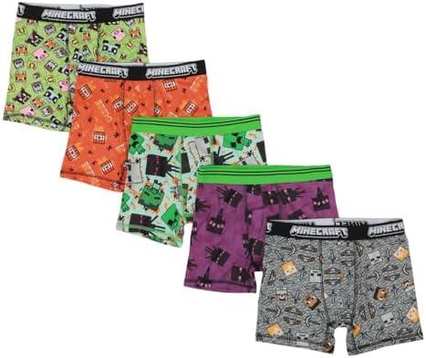 Bioworld Youth Boys Minecraft Boxer Brief Underwear 5-Pack - Pixelated Comfort for Gamers 8