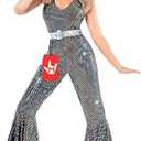 Morph Disco Costume Women - 70s Retro Jumpsuit Costume For Parties & Halloween - 70s Disco Outfits For Women,S
