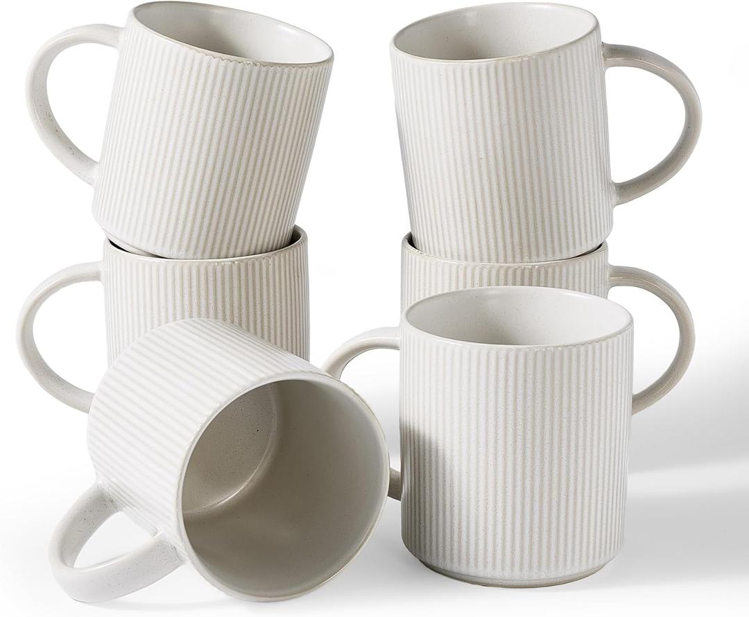 famiware Coffee Mug Set for 6, Star 16 oz Catering Mugs Cup Set with Handle for Coffee, Tea, Cocoa, Milk - Ceramic Stoneware Drinkware Set, Matte White