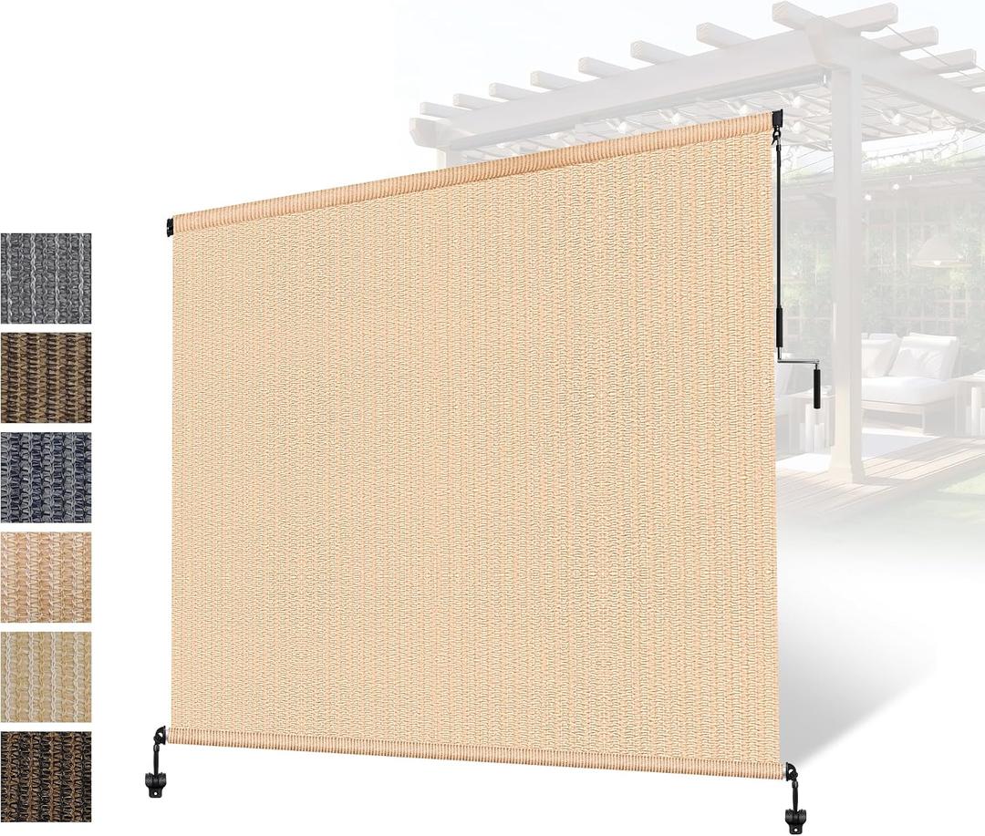 Outdoor Roller Shade for Patio, Exterior Cordless Blinds Patio Shades Roll Up Outdoor Blinds Screen for Porch Gazebo Pergola Backyard Privacy Protection,UV Sun Block Fade-Resistant 6ft Wide x 6 H, 72"W x 72"H