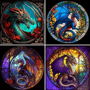 4 Packs Paint by Number for Adults, Animal DIY Acrylic Oil Painting Paint by Numbers Kits on Canvas, Adults Paint by Numbers Kits Drawing Paintwork for Home Decor Gift Dragon 15.7x15.7in