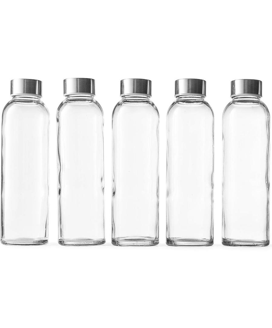 Epica glass bottles with lids 18oz glass water bottles , reusable juice jar with lids for storing juices , reusable water bottle durable & ecofriendly set of 5