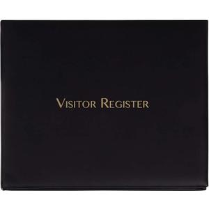 Sign In Book & Visitor Log Book - 9 x 7.3 x 0.75 in, Black Cover, 80 Sheets - Front Desk Sign In, Office Visitor Registration & Open House Registry