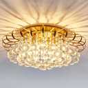 CVKASH 4-Lights Crystal Chandelier Modern Semi Flush Mount Ceiling Light Fixture Ceiling Lighting for Living Room Hallway Dining Room Kitchen Bedroom (Gold)