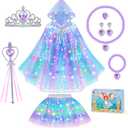 DOLNOW Princess Dress Up for Girls, Unicorn Light up Princess Cape Princess Dress Costume Crown Gift for Girls 3 4 5 6