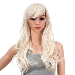SWACC 26-Inch Long Curly Wave Cosplay Synthetic Wig Colored Hair Piece for Women with Wig Cap (Platinum Blonde)