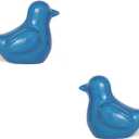 Small Blue Bird Statue Ceramic 2-Piece Set, 2 inch Cute Knick Knack for Home Office Shelf Desk Decor