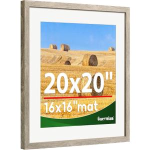 20x20 picture frame,Distressed Farmhouse Wood Pattern 20x20 frame Display 16x16 with mat,Display with Plexiglass,Horizontal and Vertical,Wall Mount Dcor,Light Wood Grain,1Pack