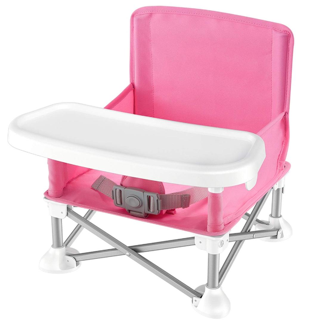 SereneLife Baby Seat Booster -Space Saver Toddler Booster Seat - Portable Pop and open Sit Folding Booster Feeding Chair - Safety Belt/Food Tray/Travel Bag - SereneLife (Pink)
