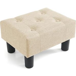 Poofzy Small Foot Stool Ottoman, Linen Ottoman Foot Rest with Legs, Rectangle Foot Rest for Couch, Footstools and Ottomans Small for Living Room and Entryway (Beige)