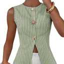 BLENCOT Womens Striped Sleeveless Slim Fit Vest Tops Dressy Crewneck Metal Button Down Business Casual Outfits Large