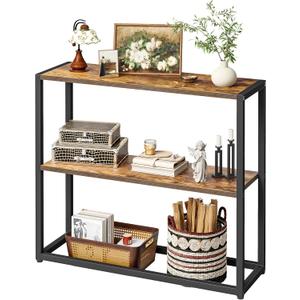 TIQLAB Small Entryway Table, 29.5" Narrow Console Table with Shelves, Sofa Table, Couch Table, Side Table, Entry Table for Hallway, Living Room, Small Space, Rustic (Brown)