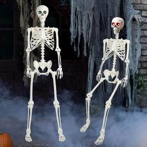 5.4FT/165cm Halloween Skeleton Life Size Imitation Skeletons - Full Body Skeletons Halloween Decoration with Glowing Eyes and Posable Joints,Realistic Plastic Skeleton for Halloweens Outdoor (White)