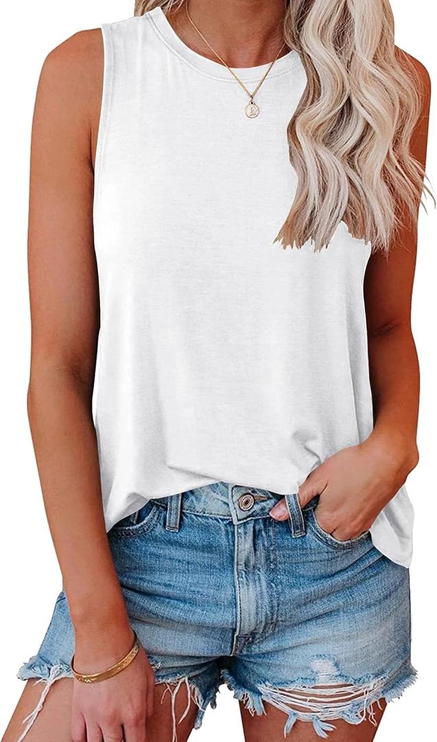 Smile Fish Women Crewneck Flowy Loose Fit Tank Top Sleeveless Summer Tops Shirts (Medium, White)