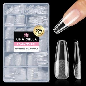UNA GELLA Long Coffin Nail Tips, 504pcs Pre-Shape Fake Nails Half Matte Full Cover Acrylic Gel Nail Tips Clear Long Coffin Press On Nails Home DIY Extension 12 Sizes Gelly Tips