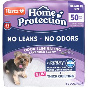 Hartz Home Protection Super Absorbent Odor Eliminating Lavender Scented No Leak Dog Pads, 50 count