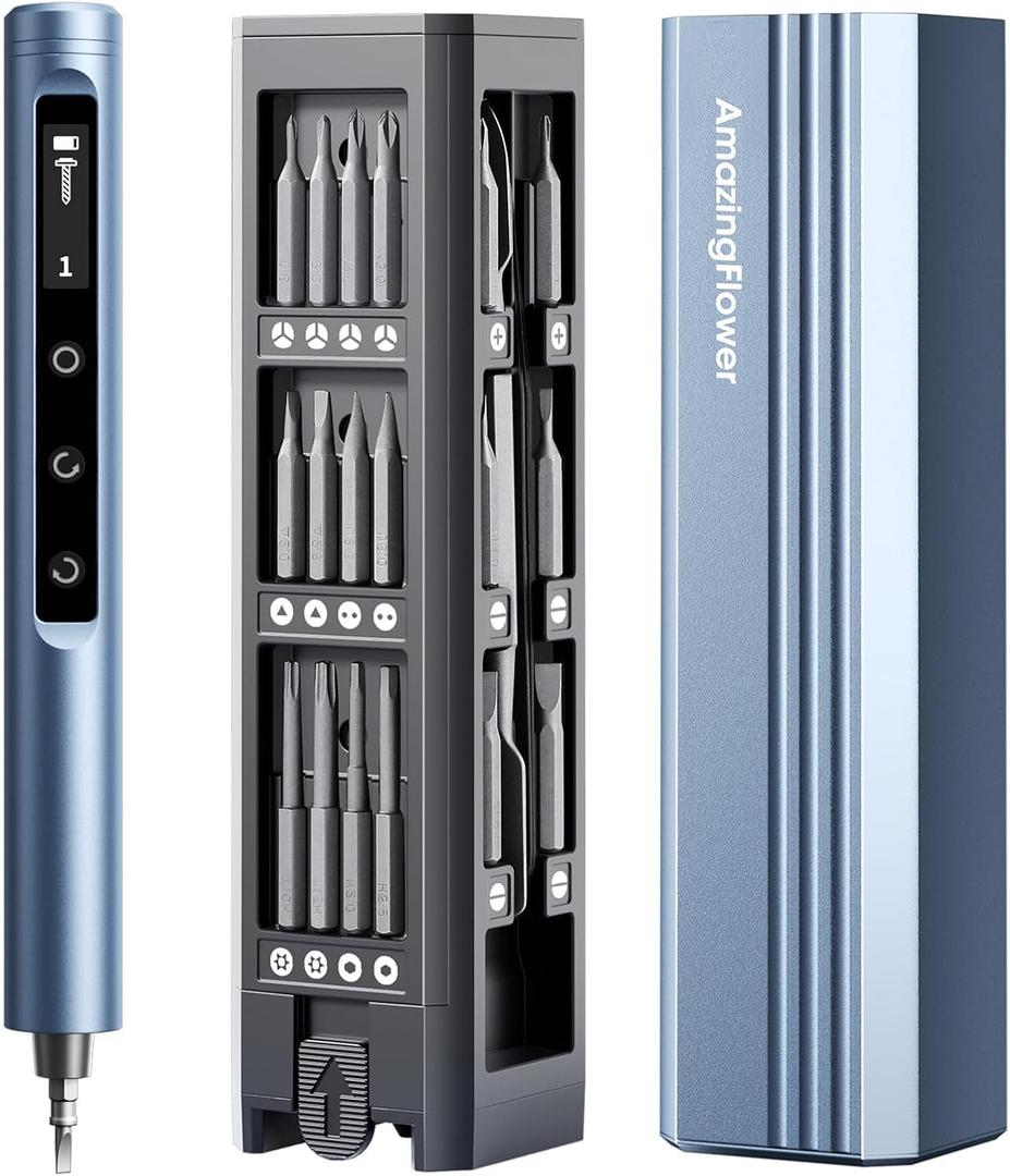 Mini Electric Screwdriver Cordless Set 3.7V, 42-in 1 Magnetic Bits Screwdriver Set with 5 Torque Settings, Demagnetizer/Magnetizer, LCD Display, LED Lights,Repair Tool Kit For Laptop/Phone/Camera/Toys (Blue)
