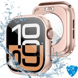 Tensea (2 in 1) for Waterproof Apple Watch Screen Protector Case Series 11/10 42mm Accessories, 360 Front and Back, iWatch PC Face Cover with Tempered Glass for Women Men, 42 mm (Original Rose Gold)