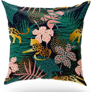 KongMoTree Leopard Decorative Throw Pillow Covers, Cheetah Print Pillowcase, Leopard Decor, 18x18 Inches Linen Square Cushion Pillowcases for Sofa Couch Bed, Farmhouse Home Decor