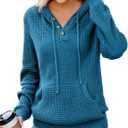 VIMPUNEC 2024 Fall Womens Oversized Hoodies Knit V Neck Sweaters Fashion Casual Pullover Tops (Medium, B Peacock Blue)