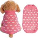 Dxhycc Dog Knitted Sweater Heart Puppy Sweater Warm Soft Pet Holiday Clothes for Small Cats and Dogs (Pink, S)