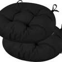 idee-home Outdoor Bistro Chair Cushions, 15x15x 4 Thick Outdoor Round Seat Cushions Set of 2 Tufted with Ties, Waterproof Round Patio Furniture Pads for Garden, Black