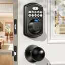 Veise Fingerprint Door Lock with 2 Knobs - Keyless Entry Door Lock with Handle, Electronic Keypad Deadbolt, Smart Front Handle Set, Auto-Locking, Waterproof, Easy Installation, Matte Black