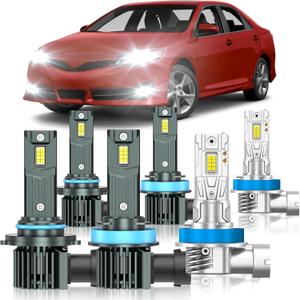Fit for Toyota Camry 2007-2014 Light Bulbs, High/Low Beam Fog Light Bulbs Combo, 800% Brightness, 6000K Cool White, Plug and Play, Pack of 6