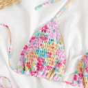 COZYEASE Women's 2 Piece Floral Bikini Sets Smocked Drawstring Side Triangle Halter Sexy Cute Swimsuits (L)