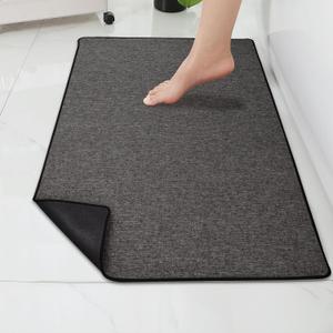 Yancorp Ultra Thin Bath Mat & Rug 20"x 32", Rubber Backed Non-Slip Bathroom Mats, Quick Dry Shower Rugs Under Door, Super Absorbent Floor Mats for Bathroom Sink & Shower Brown