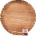 Large Ottoman Tray Round, 20" Extra Large Wooden Serving Tray with Handles, Acacia Wood Decorative Tray Wooden Trays for Living Room Ottoman, Food Serving, Breakfast, Dinner, Appetizers, Size: 20"