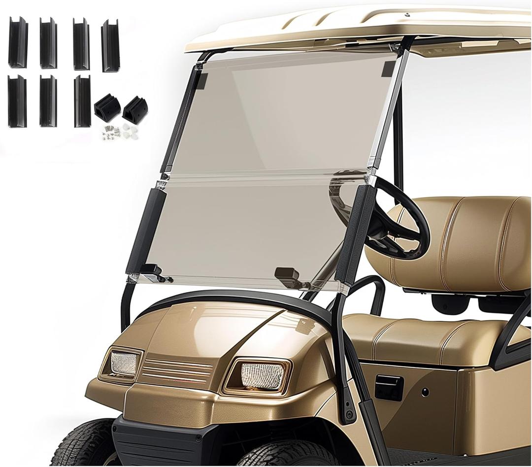 HECASA Tinted Windshield Compatible with 2000.5-Up Club Car DS Golf Cart Fold Down Windscreen Smoke