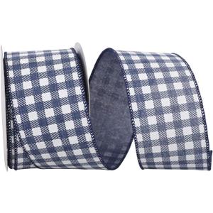 Reliant Ribbon Gingham Twill Print Linen Wired Edge Ribbon, 2-1/2 Inch X 10 Yards, Navy/white