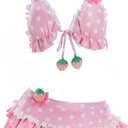 haikyuu Women Strawberry Bikini Set Vintage Polka Dots Swimsuit Kawaii Cute Bathing Suit Y2k Swimwear (Pink, S)
