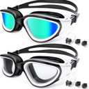 2 Pack Swim Goggles, Tenfold Long-Lasting Anti Fog Swimming Goggles Adult Men Women No Leakage Nose Clip Earplugs (2-white & Mirror Gold)