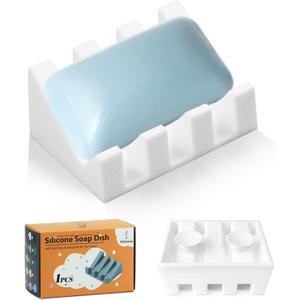 Silicone Soap Dish for Bar Soap Holder for Shower Bathroom Self Draining Waterfall Drying Tray Keep Soap Bars Dry Clean & Easy Cleaning (White, 1)