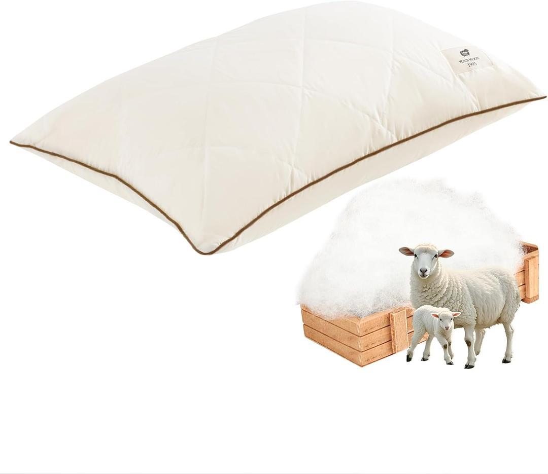 YOUR MOON Organic Wool Pillow Queen Size, Soft Support Bed Pillows for Sleeping, Natural Wool & Down Alternative Filling, Luxury Hotel Quality Pillows,100% Cotton Cover (Off White)