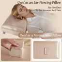 USlixury Piercing Pillow - Ear Piercing Pillow with Foam Plug, 18x12 Large Donut Plilow with 4.7x3.2 Off Center Ear Hole, Adjustable Peircing Plilow for Side Sleeper, CertiPUR-US Memory Foam,Champagne