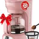 MUELLER HOME 12-Cup Pink Coffee Maker - Borosilicate Carafe, Auto-Off, Pink Kitchen Accessories, Reusable Filter, Anti-Drip, Kitchen Appliances, Keep-Warm Function