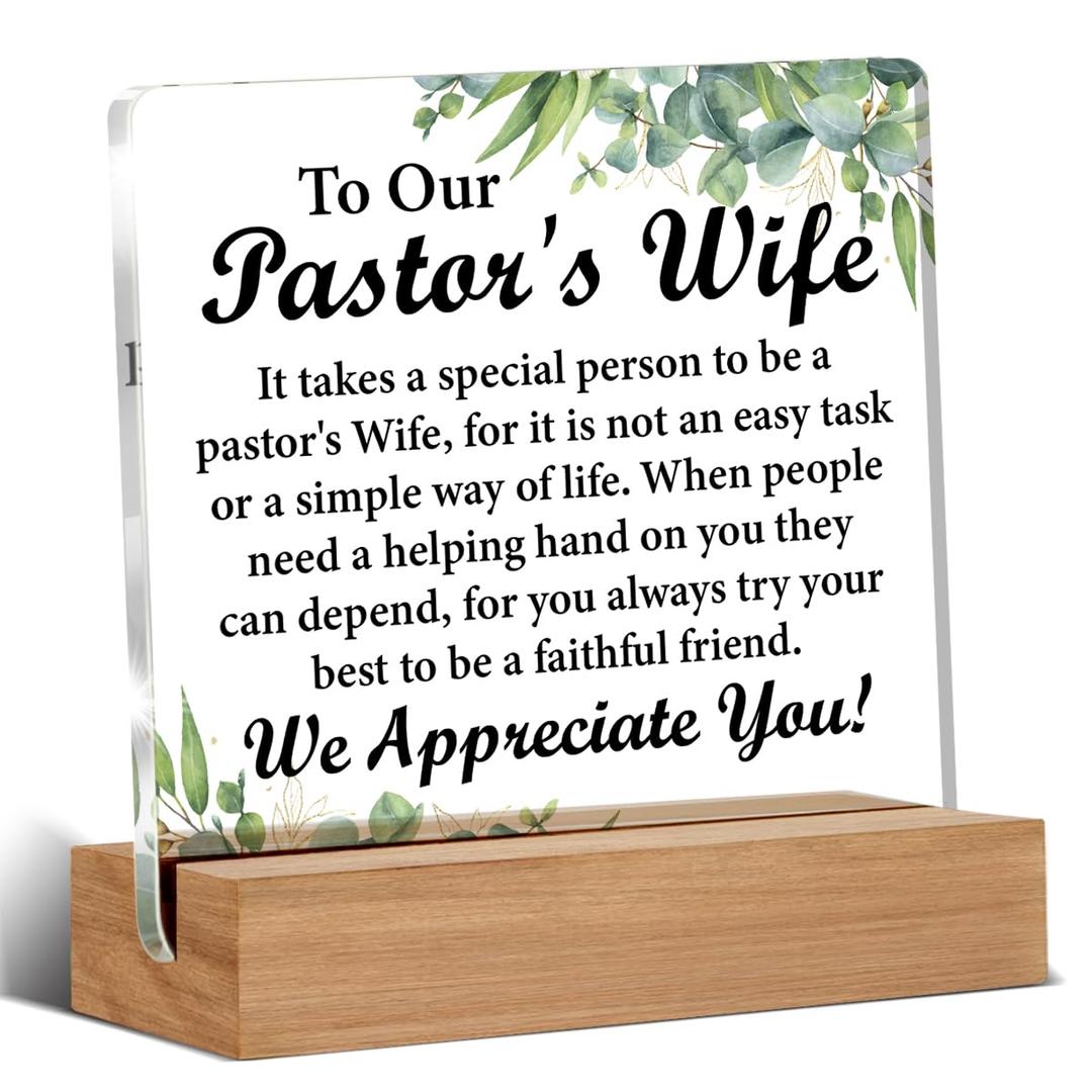 7 x Pastor Wife Appreciation Gifts, Gifts for Pastors Preacher's Wife Christmas Christian Birthday Religious Clear Acrylic Decorative Sign Office Desk Decor